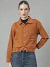 Women Rust Solid Denim Jacket-GZ-5581-Rust