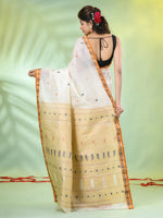 Off White Tussar Silk Saree With Woven Texture Motifs-MA66TUS432590048