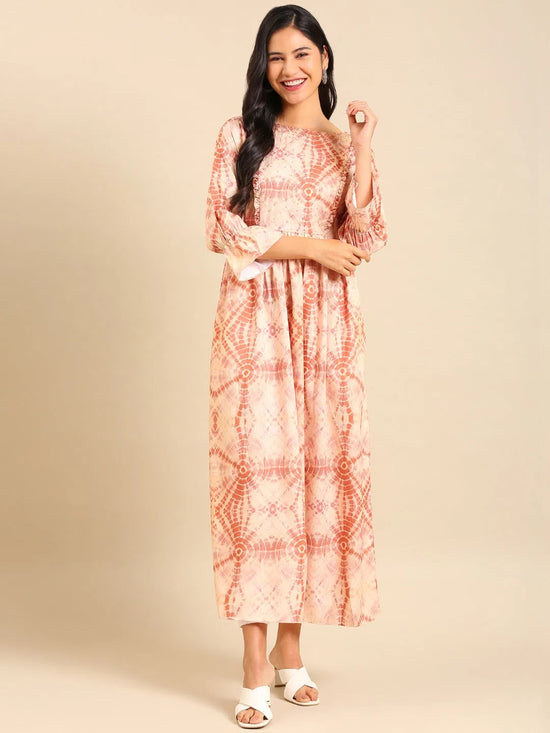 Women's Beige Printed Anarkali Kurta-SKC-822-Tan