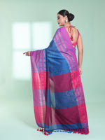 Sapphire Blue Cotton Saree With Zari Border-MA59CT06530051