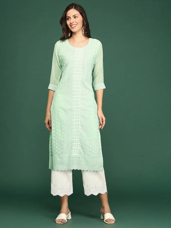 Women Sea Green Embellished Straight Kurta-SKC-1243-Seagreen