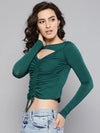 Veni Vidi Vici Dark Green Peek-A-Boo Full Sleeve Top