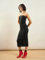 Women Black Washed Denim Tube Dress