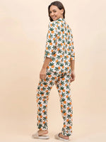 Shirt Pyjama Set in Orange Color Fruit Print