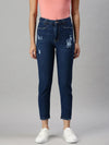 Women's Denim Navy Blue Mom Fit Jeans-GZ5027-Navyblue