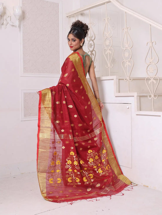 Maroon Cotton Saree With Zari Borders-MA64BCT401190053