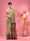 Ecru Cotton Blend Handwoven Saree With Nakshi Designs-MA51BCT431380015