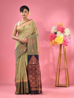 Ecru Cotton Blend Handwoven Saree With Nakshi Designs-MA51BCT431380015