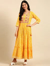 Women's Yellow Printed Anarkali Kurta-GW-514-Yellow