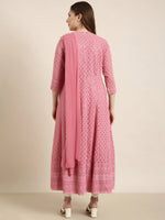 Women Anarkali Pink Embellished Kurta Comes with Dupatta & Detachable Inner Lining-UB-2449-Pink