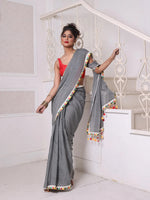 Grey Mulmul Cotton Soft Saree With Patch Work Borders-MA62MCT33830020