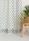 Trellis Printed 100% cotton geometric curtain for bed room - Room darkening - Royal Blue - Pack of 1-230421098