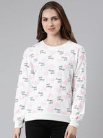 Women White Printed Sweatshirt-SNC-53-4-White