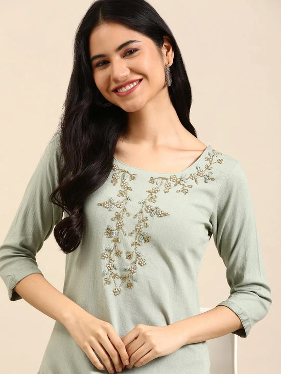 Women's Sea Green Solid Kurta Set-SKC-3325-Seagreen