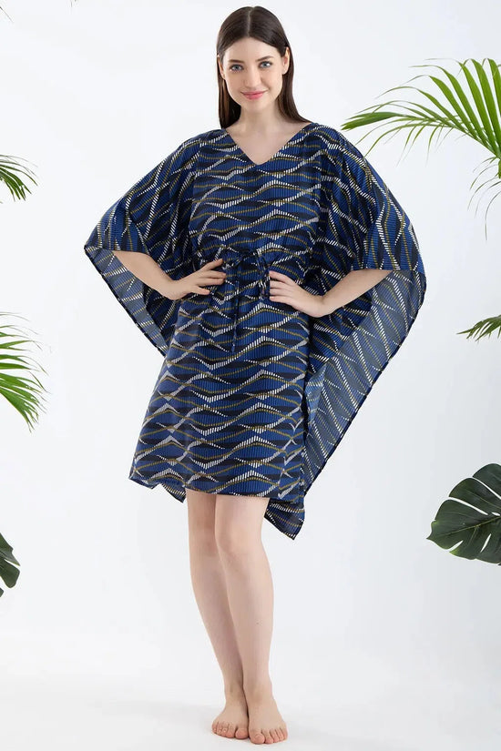 Clovia Print Me Pretty Short Kaftan in Navy - Rayon