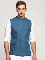 Men Teal Mandarin Collar Solid Nehru Jacket-AK-12527-66-Teal