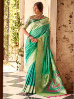 Saree Mall Women's  Blend Sea Green Woven Design Designer Saree With Blouse Piece-NAYRA470005