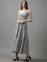 Women's Grey Printed Fit and Flare Dress-AE-15667-Grey