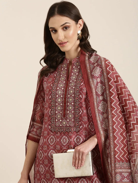 Women Maroon Printed Kurta Set-BCSK-1335-Maroon