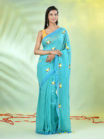 All Over Thread Embroidery Sea Green Cotton Handspun Saree-MA62CH33660048