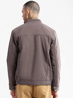 Men Mock Collar Grey Solid Bomber Jacket-ZD-3600-Grey