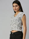 Women's White Polka Dots Top-AE-10214-Whiteblack