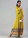 Women's Yellow Printed Anarkali Kurta-RF1245-Yellow