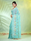 All Over Thread Floral Embroidery Sea Green Cotton Saree-MA62CT33610074