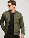 Men Olive Mock Collar Solid Tailored Jacket-SO-21-Olive