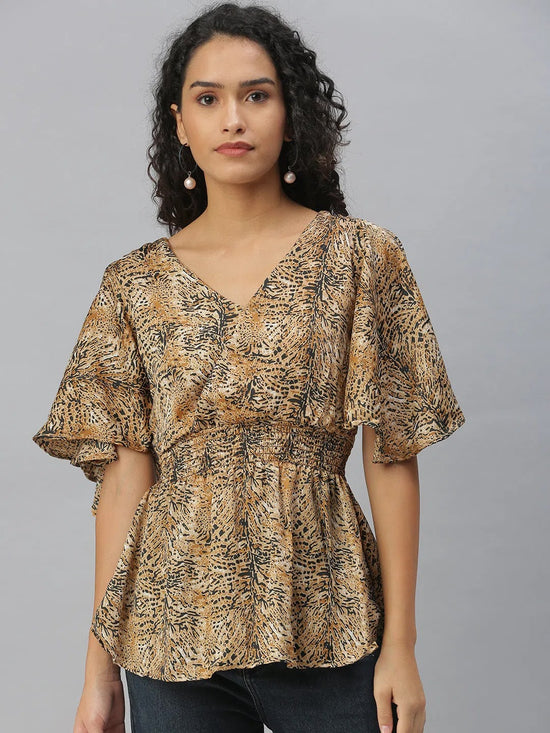 Women's Beige Printed Tops-AE-10306-C-Beigeblack