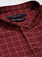 Men Maroon Checked Casual Shirt-LAVINIA-1111-Maroon