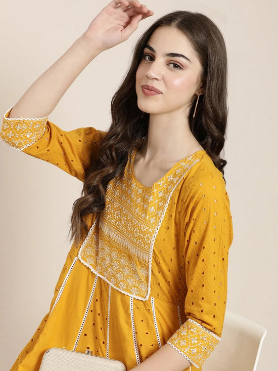 Women Mustard Solid Kurta Set-RF-1740-Mustard