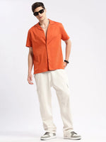 Men Cuban Collar Solid Orange Casual Shirt-CANDORE-2141-Orange