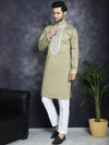 Men's Sequins Embroidered Kurta Pyjama Set.-JOKP-P-5038Beige