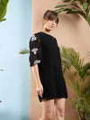 Women Black Embroidered Puff Sleeves Dress