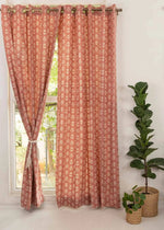 Dahlia 100% cotton floral curtain for living room - Room darkening - Rust - Pack of 1-230423015