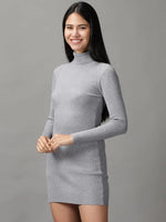 Women's Grey Solid Bodycon Dress-BEC-266-Grey