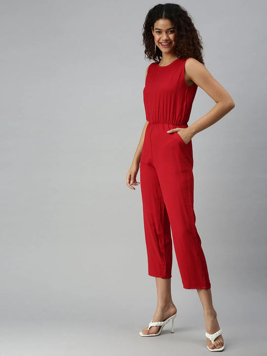 Women's Brown Solid Jumpsuit-AE-9889-Red