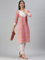 Women's Peach Printed Kurta Sets-SS386-Peach