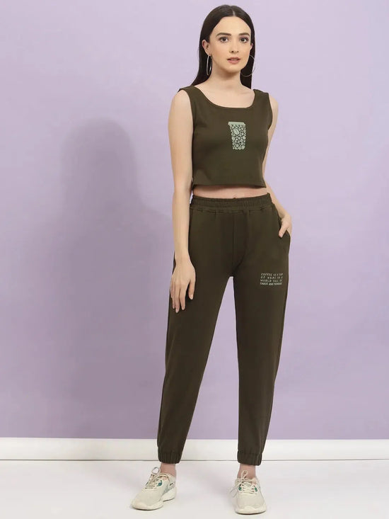 Rigo Printed Scoop Neck Crop Top & Joggers Co-Ord Set-WTRKST1028-L