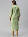 Women's Green Embellished Straight Kurta-GC-1007-Green