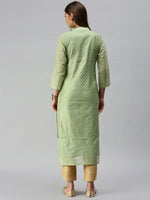 Women's Green Embellished Straight Kurta-GC-1007-Green