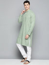 Men Pista Green Chikankari Embroidered and Sequence Kurta with Churidar-JOKP-678Pista