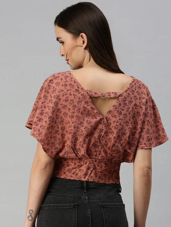 Women's Brown Printed Crop Tops-AE-10180-Brownnavyblue