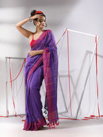 Purple Cotton Saree With Stripes Design-MA55CT06540087