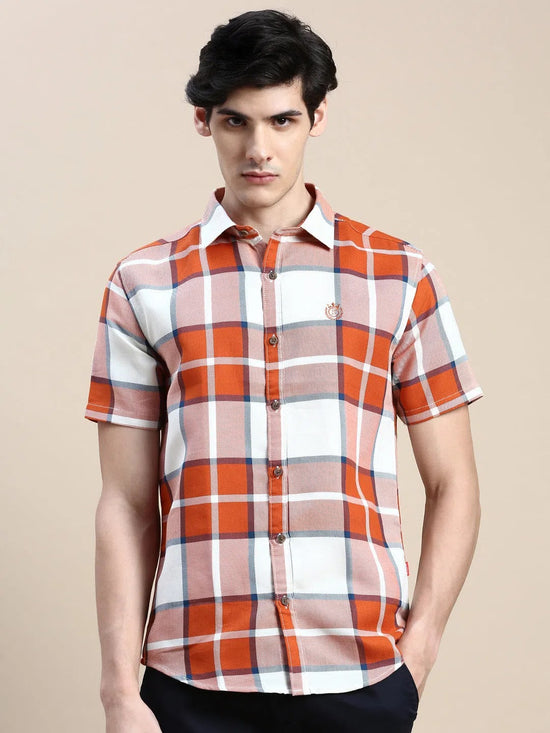 Men Orange Checked Casual Shirt-WILLACHECKS-97-Orange