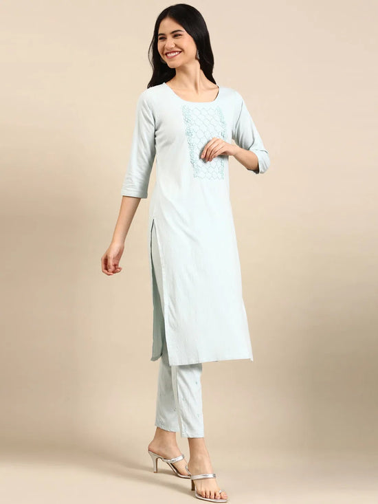 Women's Blue Solid Kurta Set-SKC-3307-Blue