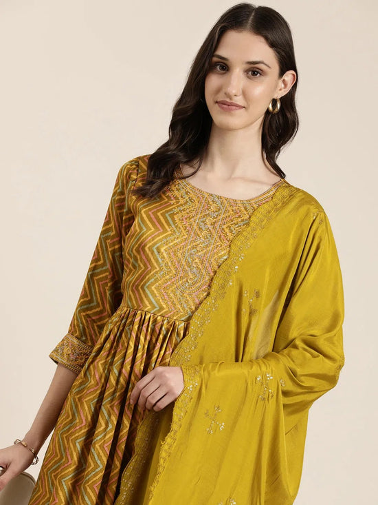 Women Lime Green Chevron Kurta Set-GW-3743-Limegreen