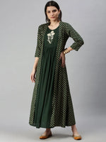 Women's Green Printed Anarkali Kurta-JC61-Green