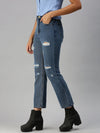 Women's Blue Solid Straight Fit Denim Jeans-GZ-2543B-Blue